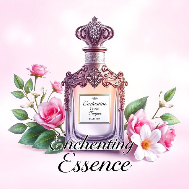 A beautifully designed perfume poster featuring an elegant bottle of fragrance