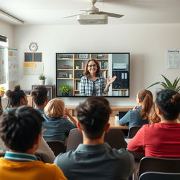 An engaging online classroom scene with a diverse group of adult students attentively participating in a virtual lecture