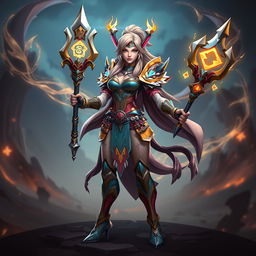 A 3D female champion character inspired by League of Legends, designed as a mature and powerful warrior