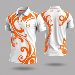 A stylish sublimation polo shirt design featuring a vibrant orange and white color scheme