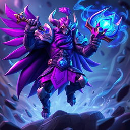 A 3D champion character inspired by League of Legends, depicted in a dynamic pose that showcases action and movement