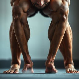 A close-up of muscular human legs, showcasing definition and strength