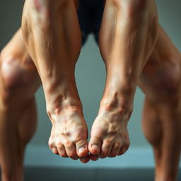 A close-up of muscular human legs, showcasing definition and strength