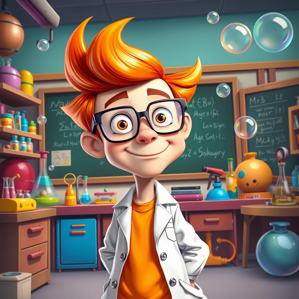 A vibrant and playful caricature of Dexter, the young boy genius from the animated series "Dexter's Laboratory"