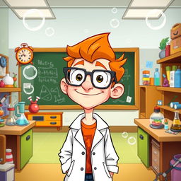 A vibrant and playful caricature of Dexter, the young boy genius from the animated series "Dexter's Laboratory"