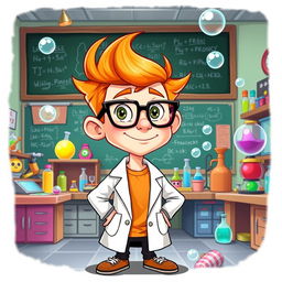 A vibrant and playful caricature of Dexter, the young boy genius from the animated series "Dexter's Laboratory"