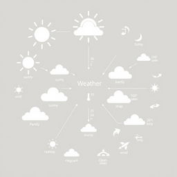 A detailed and informative weather diagram representing a warm area, featuring clear white and black elements