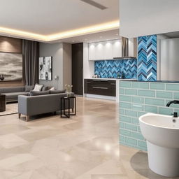 A beautifully designed modern house interior showcasing various tile options