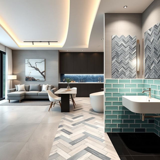 A beautifully designed modern house interior showcasing various tile options