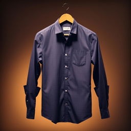 A stylishly designed shirt with a neat and crisp appearance, featuring a button-up front, a polished collar, and pristine fabric