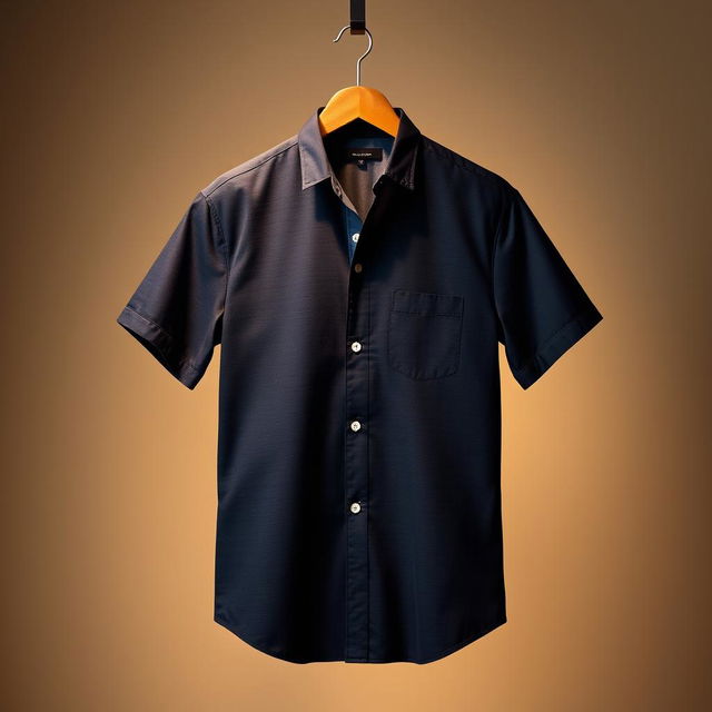 A stylishly designed shirt with a neat and crisp appearance, featuring a button-up front, a polished collar, and pristine fabric