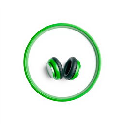 A green circle containing a pair of stylish headphones, centered within the circle