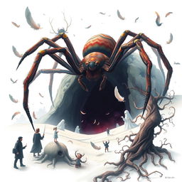 An imaginative representation of phobia disorder illustrated as a surreal landscape where various representations of different phobias manifest creatively