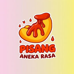 A logo design featuring a stylized illustration of goreng pisang (fried banana) with an abundance of spicy sambel (sauce) dripping over it