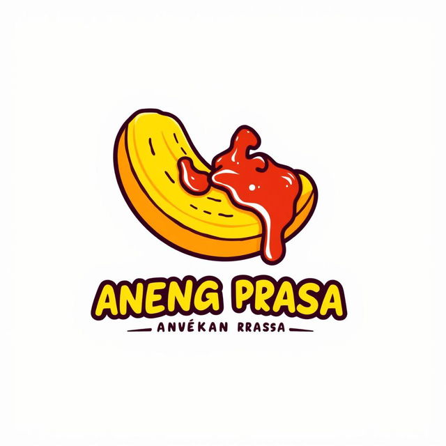 A logo design featuring a stylized illustration of goreng pisang (fried banana) with an abundance of spicy sambel (sauce) dripping over it