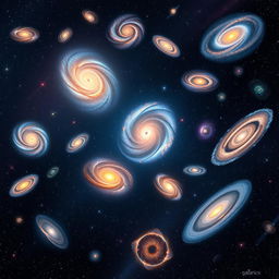 A breathtaking cosmic scene featuring a stunning array of galaxies, each with unique characteristics