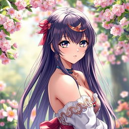 A beautifully designed anime character featuring a young woman with long flowing hair, vibrant colors, and intricate detailing