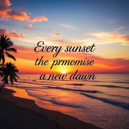A vibrant and eye-catching poster design that features a stunning landscape photograph of a serene beach at sunset, with waves gently lapping at the shore