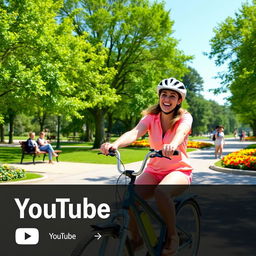 A vibrant and lively scene of a person joyfully riding a bicycle through a sunny park