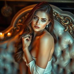 An artistic portrayal of a beautiful female figure inspired by elegance and grace, reminiscent of high-fashion photography