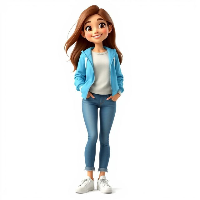 A tall and beautiful cartoon model standing against a white background