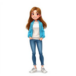 A tall and beautiful cartoon model standing against a white background