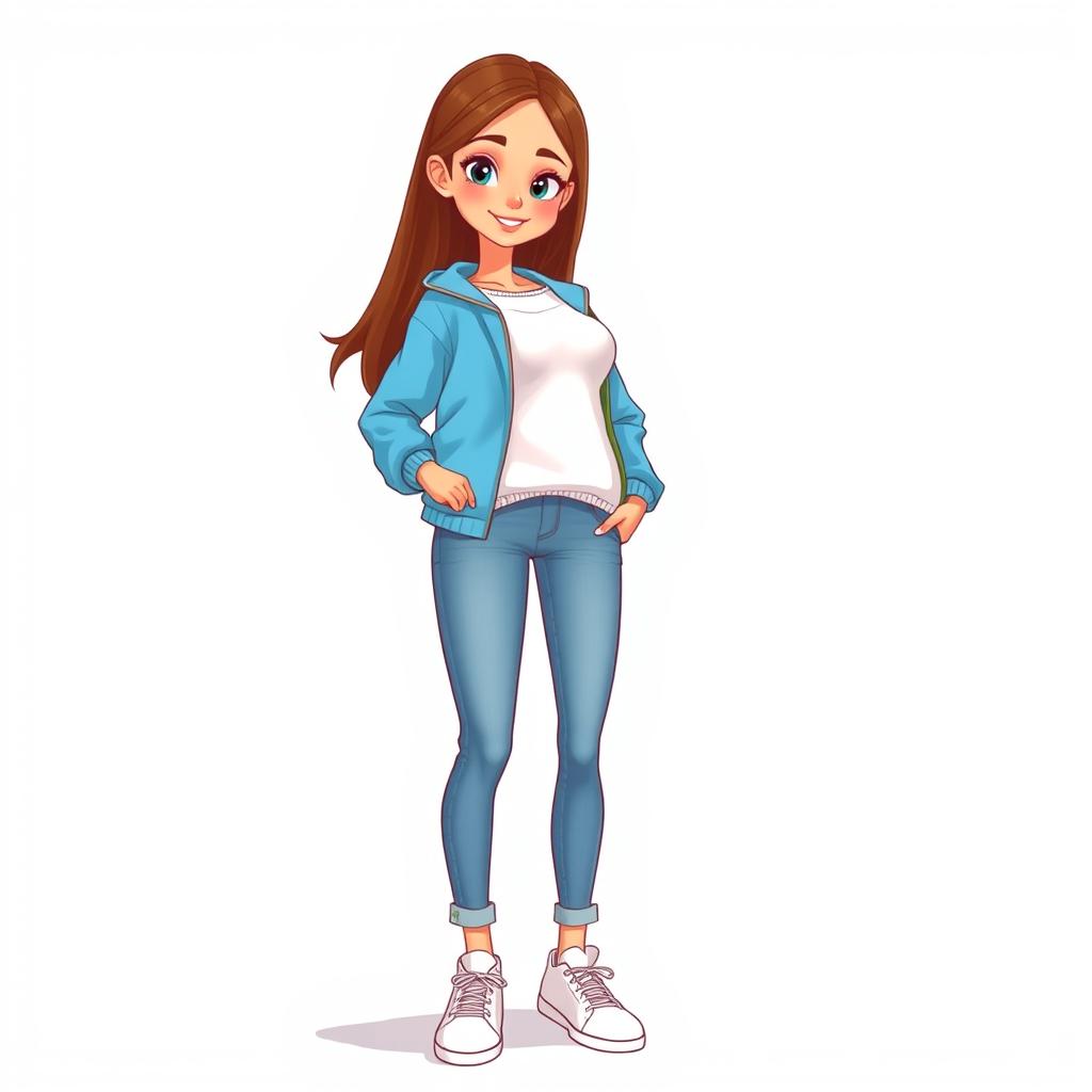 A tall and beautiful cartoon model standing against a white background