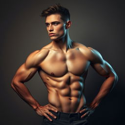 An artistic and sophisticated portrayal of a male figure inspired by athleticism and confidence, resembling a high-fashion model