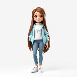 A beautiful 3D cartoon girl model with long hair, set against a white background