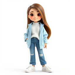 A beautiful 3D cartoon girl model with long hair, set against a white background
