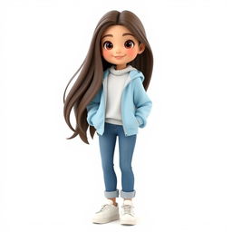 A beautiful 3D cartoon girl model with long hair, set against a white background