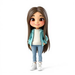 A beautiful 3D cartoon girl model with long hair, set against a white background