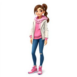 A tall, beautiful cartoon girl in 3D style standing against a white background