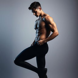 An artistic and sophisticated depiction of a male figure inspired by athleticism and confidence, featuring a subject that embodies strength and elegance, resembling a high-fashion model