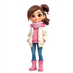 A tall and beautiful cartoon girl in 3D style, standing against a white background
