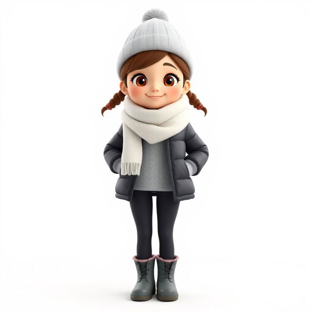 A beautiful, tall 3D cartoon girl standing in front of a white background