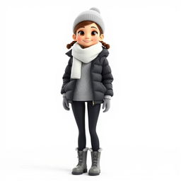 A beautiful, tall 3D cartoon girl standing in front of a white background