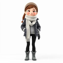 A beautiful, tall 3D cartoon girl standing in front of a white background