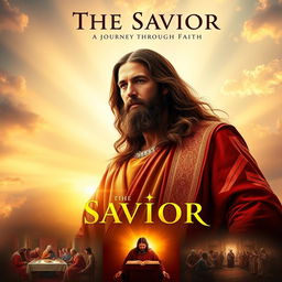 A stylized film poster featuring a majestic and heroic representation of Jesus Christ