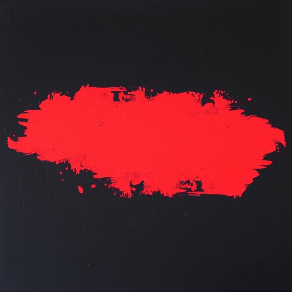 A black canvas with a large, vibrant splash of red paint in the center, creating a striking contrast