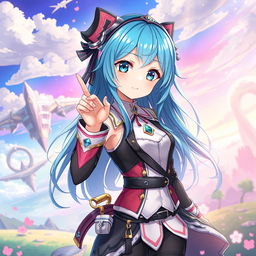 An anime character inspired by the provided image, featuring vibrant hair color and distinct facial features