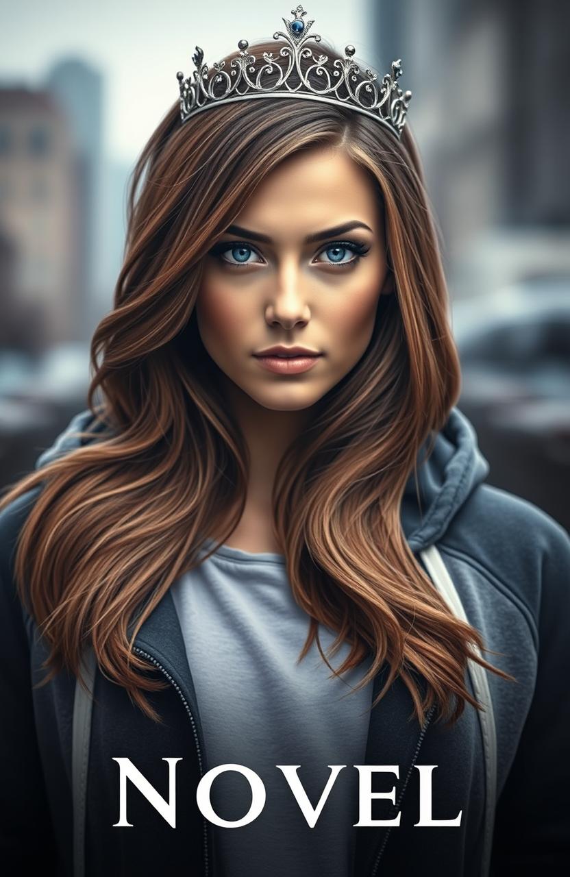 A captivating novel poster featuring a woman wearing a stylish hoodie