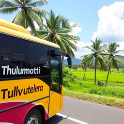 A private bus named 'Thulamoottil' prominently displayed on the side, traveling along a scenic route from Kuzhitholu to Kottayam