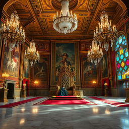 A grand throne room filled with opulence for a fantasy novel cover