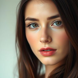 A close-up portrait of a young woman with beautifully subtle makeup