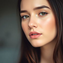 A close-up portrait of a young woman with beautifully subtle makeup