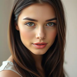 A close-up portrait of a young woman with beautifully subtle makeup