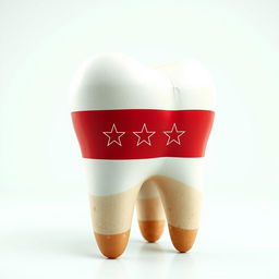 A large human tooth, vividly designed with the new Syrian flag, showcasing its colors and emblem