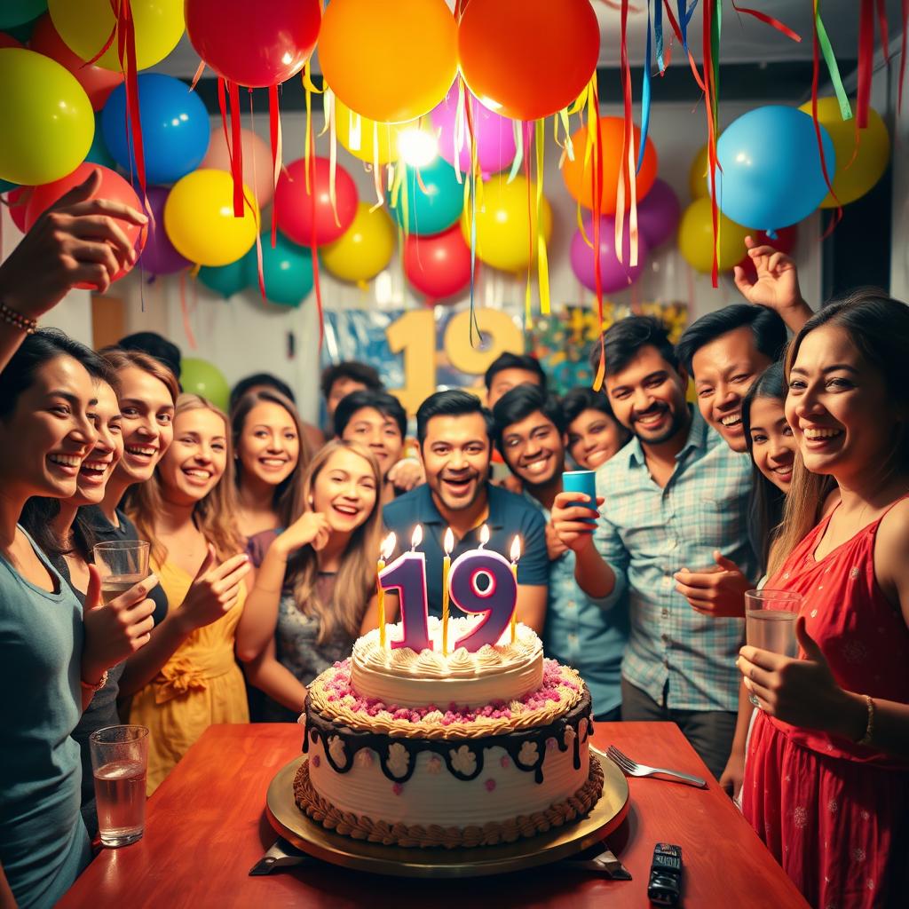 A vibrant and lively 19th birthday celebration scene
