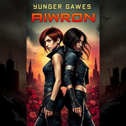 A striking book cover design inspired by the iconic styles of 'The Hunger Games' and 'Divergent', featuring an intense and edgy aesthetic